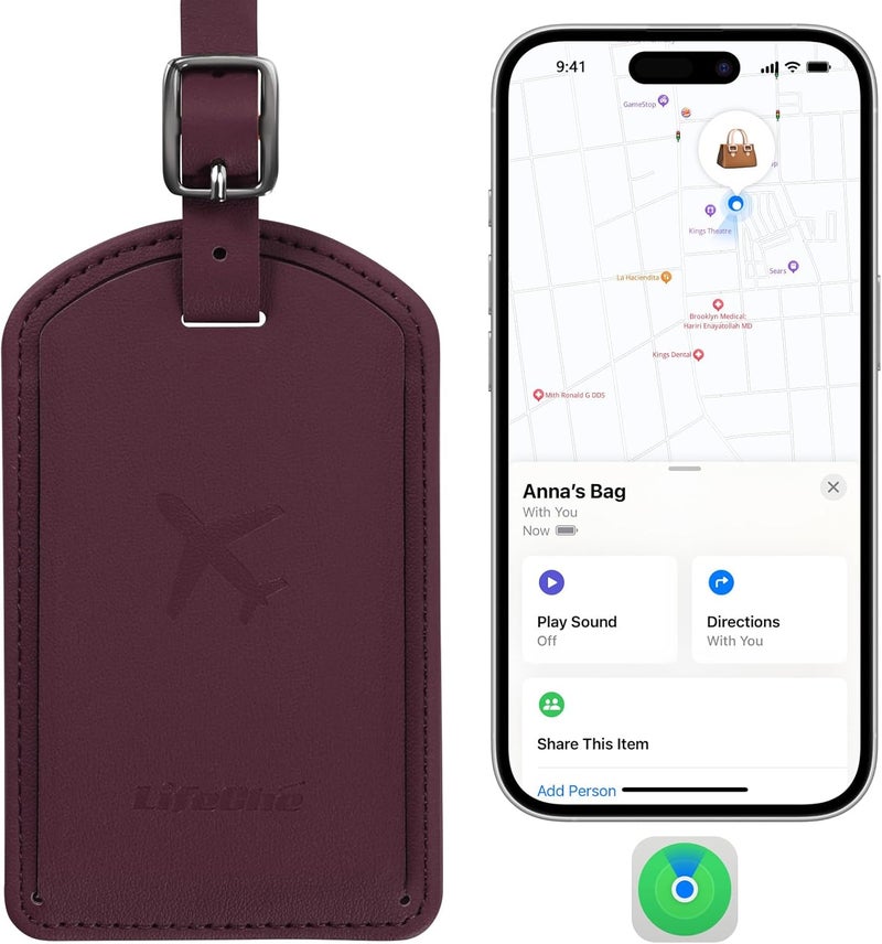 LifeChé Luggage Tags Built-in Anti-Loss Tracker, Luxury Leather Luggage Tags for Suitcase, Travel Bags, Backpacks, Travel Organizer for Lost Baggage Prevention (Rose Purple) - Image 1